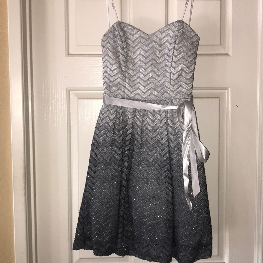 Junior’s B.Darlin Formal Strapless Gray OmbréDress